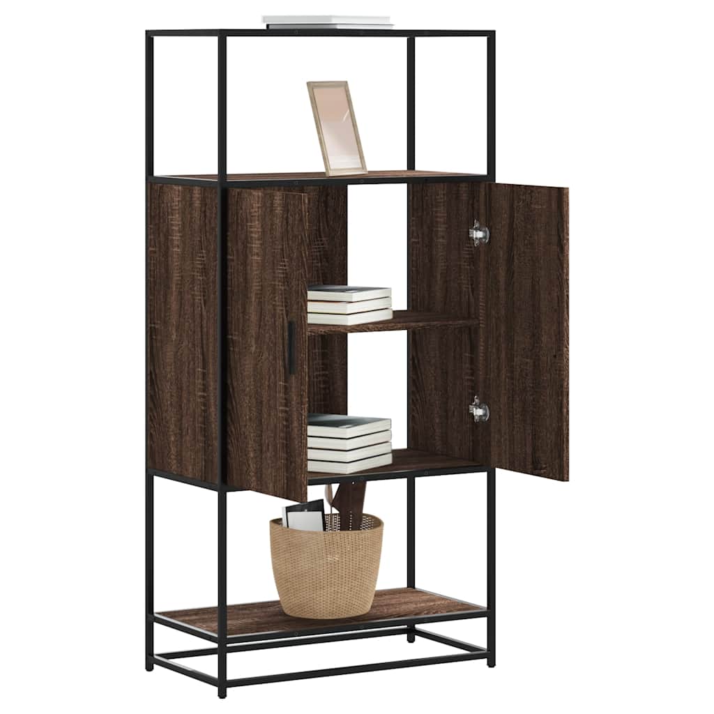 Hoge kast 68x35x139 cm bewerkt hout en metaal bruin eikenkleur