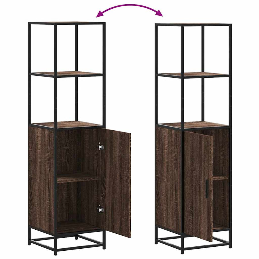 Hoge kast 35,5x35x139 cm bewerkt hout en metaal bruin eiken