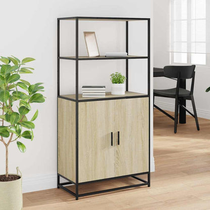 Hoge kast 68x35x139 cm bewerkt hout en metaal zwart