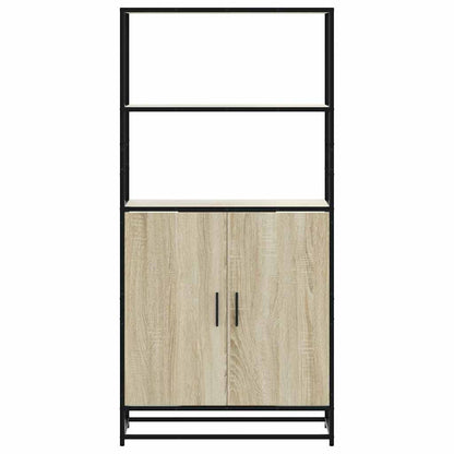 Hoge kast 68x35x139 cm bewerkt hout en metaal zwart