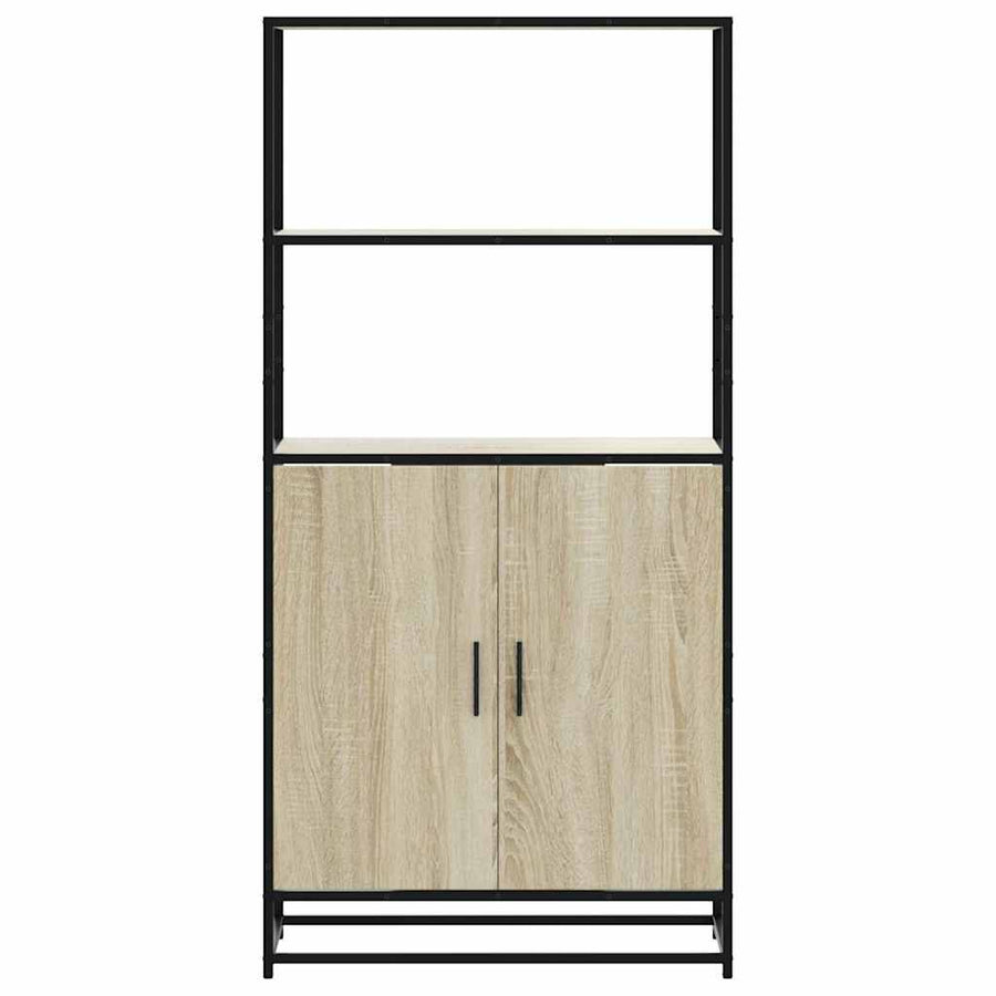 Hoge kast 68x35x139 cm bewerkt hout en metaal zwart