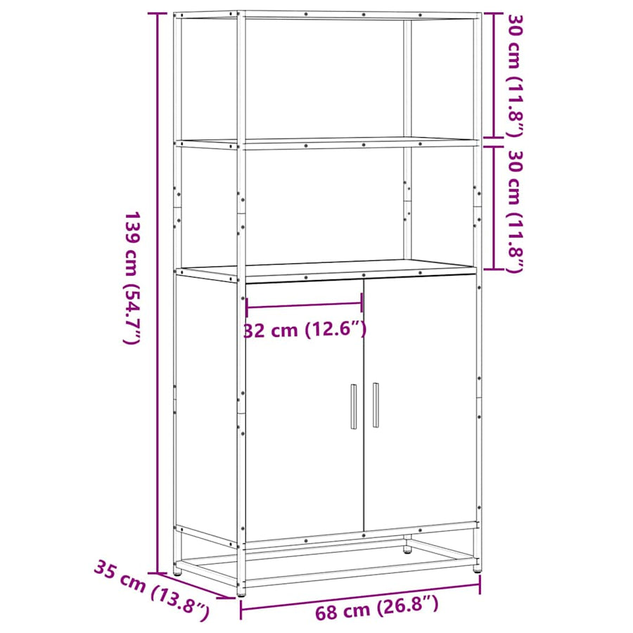 Hoge kast 68x35x139cm bewerkt hout en metaal gerookt eikenkleur