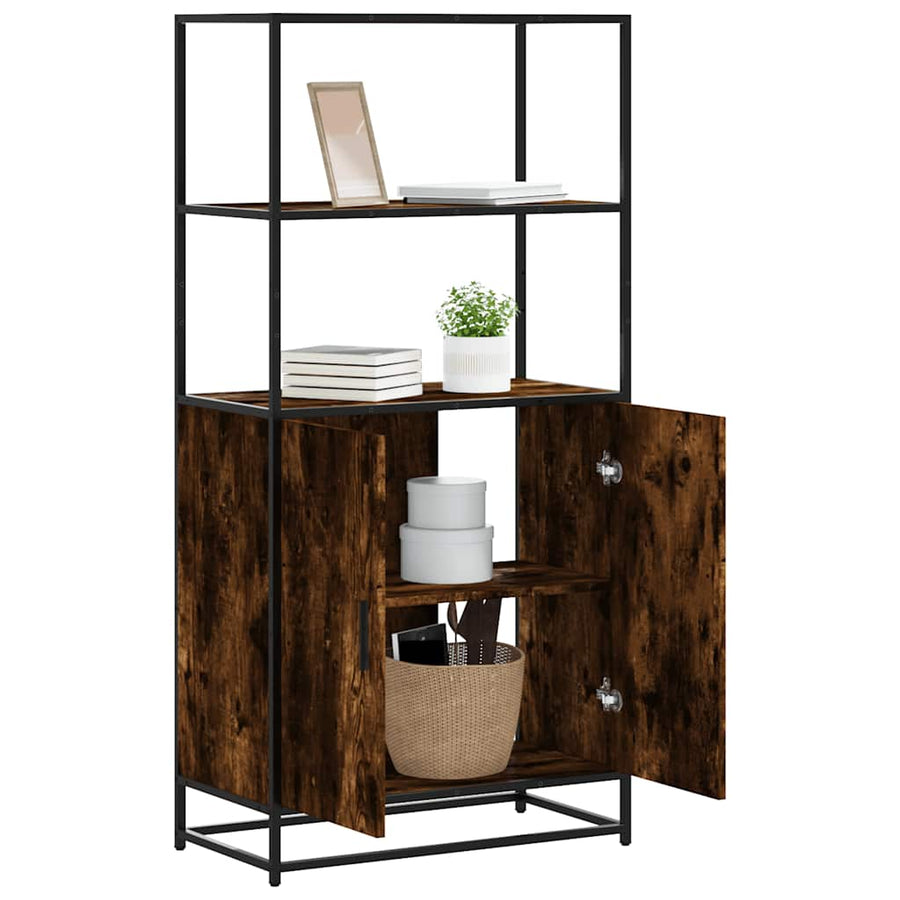 Hoge kast 68x35x139cm bewerkt hout en metaal gerookt eikenkleur