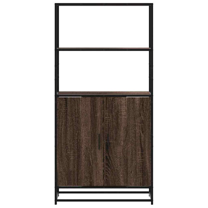 Hoge kast 68x35x139 cm bewerkt hout en metaal bruin eikenkleur