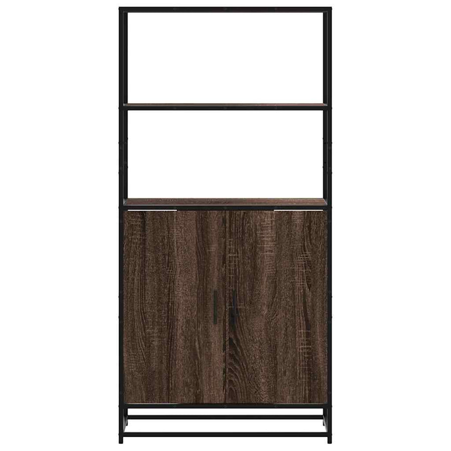 Hoge kast 68x35x139 cm bewerkt hout en metaal bruin eikenkleur