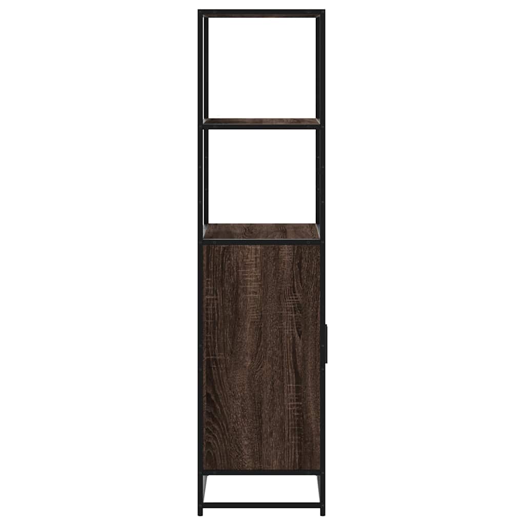 Hoge kast 68x35x139 cm bewerkt hout en metaal bruin eikenkleur