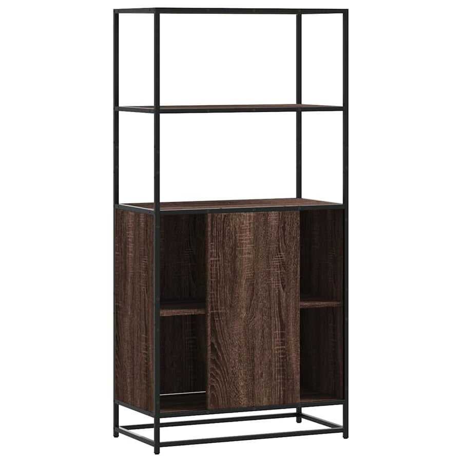 Hoge kast 68x35x139 cm bewerkt hout en metaal bruin eikenkleur