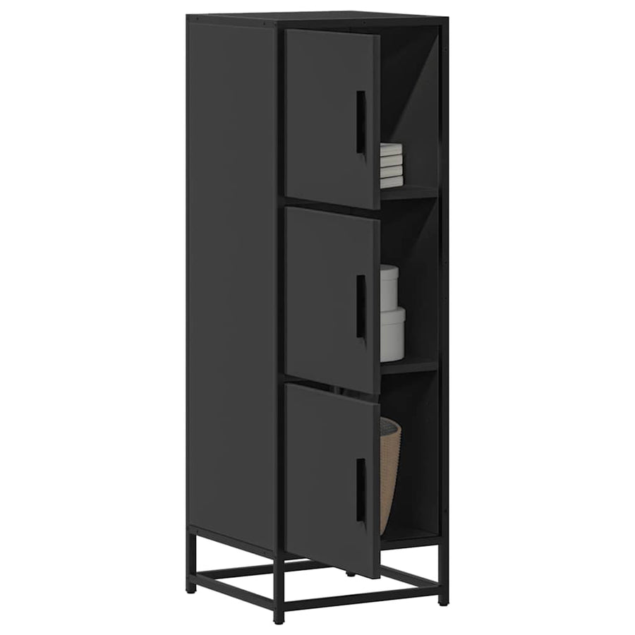 Hoge kast 35,5x35x106,5 cm bewerkt hout en metaal zwart
