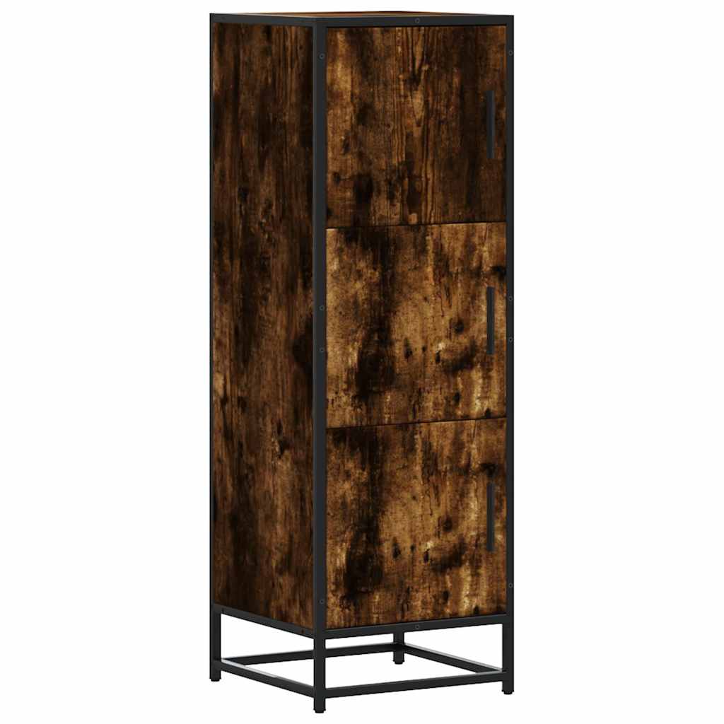 Hoge kast 35,5x35x106,5 cm bewerkt hout en metaal gerookt eiken