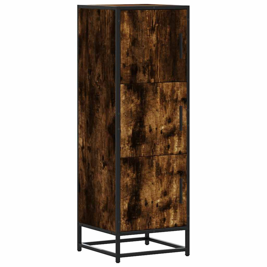 Hoge kast 35,5x35x106,5 cm bewerkt hout en metaal gerookt eiken