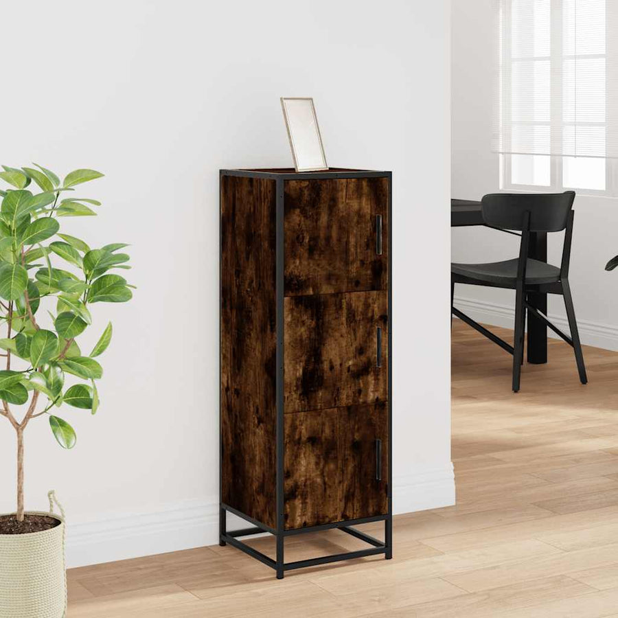 Hoge kast 35,5x35x106,5 cm bewerkt hout en metaal gerookt eiken