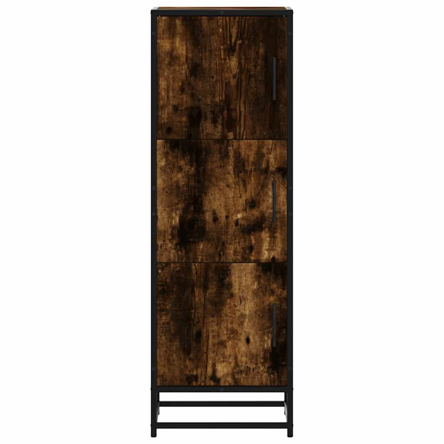 Hoge kast 35,5x35x106,5 cm bewerkt hout en metaal gerookt eiken