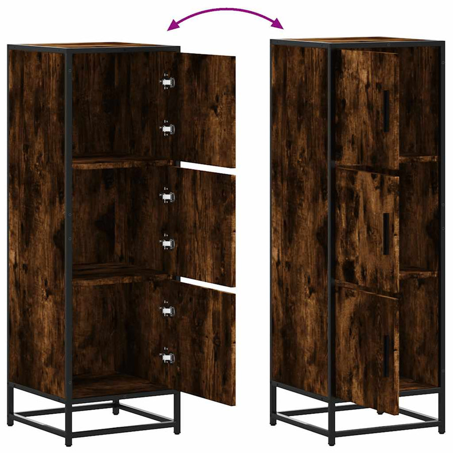 Hoge kast 35,5x35x106,5 cm bewerkt hout en metaal gerookt eiken