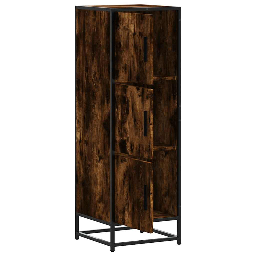 Hoge kast 35,5x35x106,5 cm bewerkt hout en metaal gerookt eiken