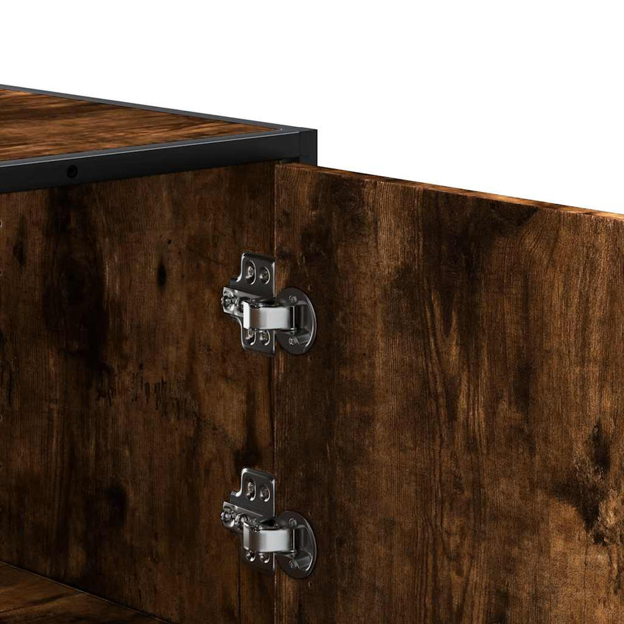 Hoge kast 35,5x35x106,5 cm bewerkt hout en metaal gerookt eiken