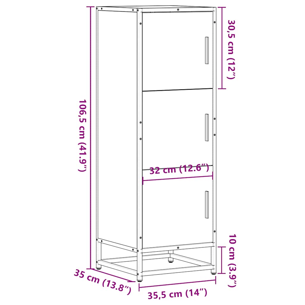 Hoge kast 35,5x35x106,5 cm bewerkt hout en metaal gerookt eiken