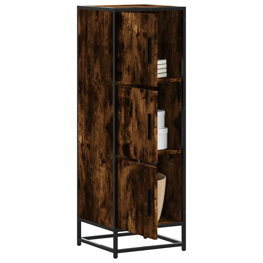 Hoge kast 35,5x35x106,5 cm bewerkt hout en metaal gerookt eiken