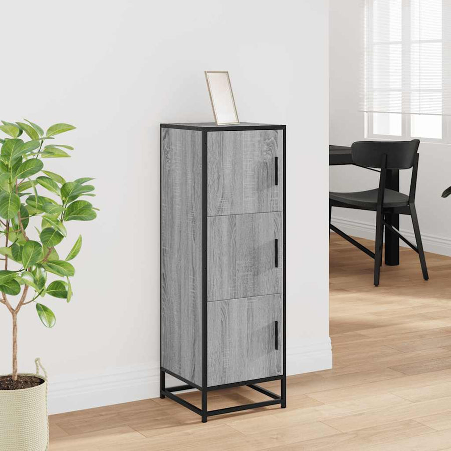 Hoge kast 35,5x35x106,5 cm bewerkt hout en metaal grijs sonoma