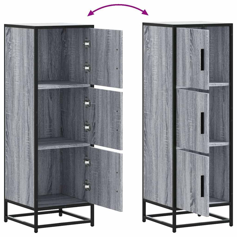 Hoge kast 35,5x35x106,5 cm bewerkt hout en metaal grijs sonoma