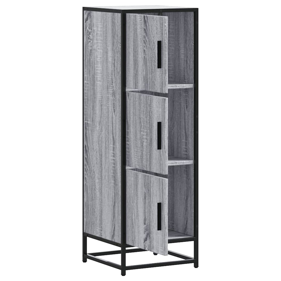 Hoge kast 35,5x35x106,5 cm bewerkt hout en metaal grijs sonoma
