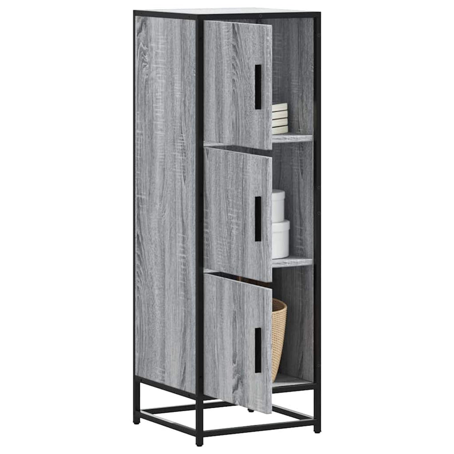 Hoge kast 35,5x35x106,5 cm bewerkt hout en metaal grijs sonoma