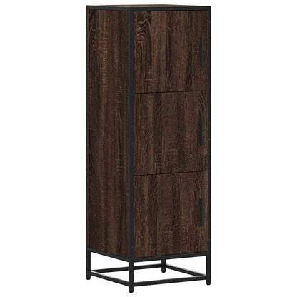 Hoge kast 35,5x35x106,5 cm bewerkt hout en metaal bruin eiken