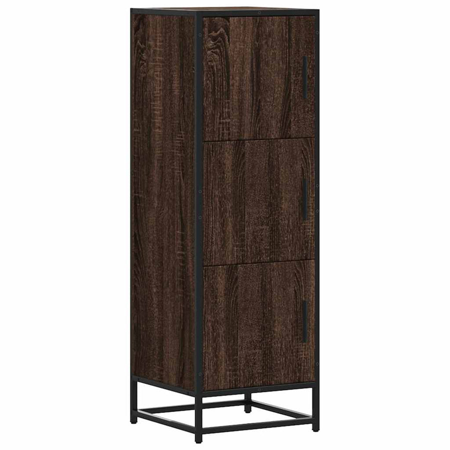 Hoge kast 35,5x35x106,5 cm bewerkt hout en metaal bruin eiken