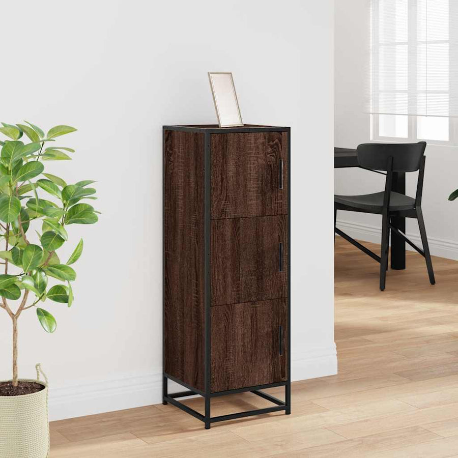 Hoge kast 35,5x35x106,5 cm bewerkt hout en metaal bruin eiken