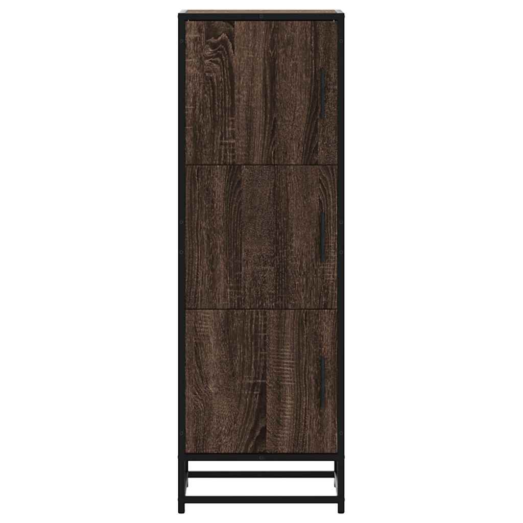 Hoge kast 35,5x35x106,5 cm bewerkt hout en metaal bruin eiken