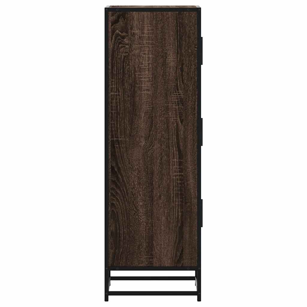 Hoge kast 35,5x35x106,5 cm bewerkt hout en metaal bruin eiken