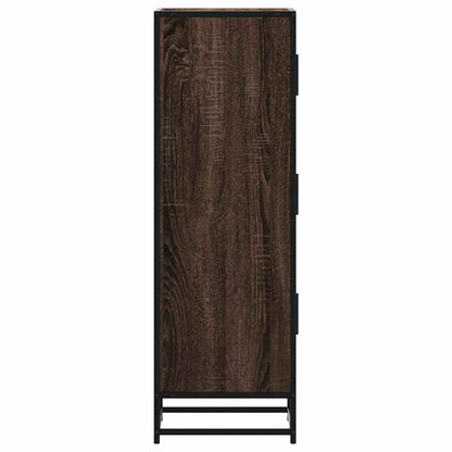 Hoge kast 35,5x35x106,5 cm bewerkt hout en metaal bruin eiken