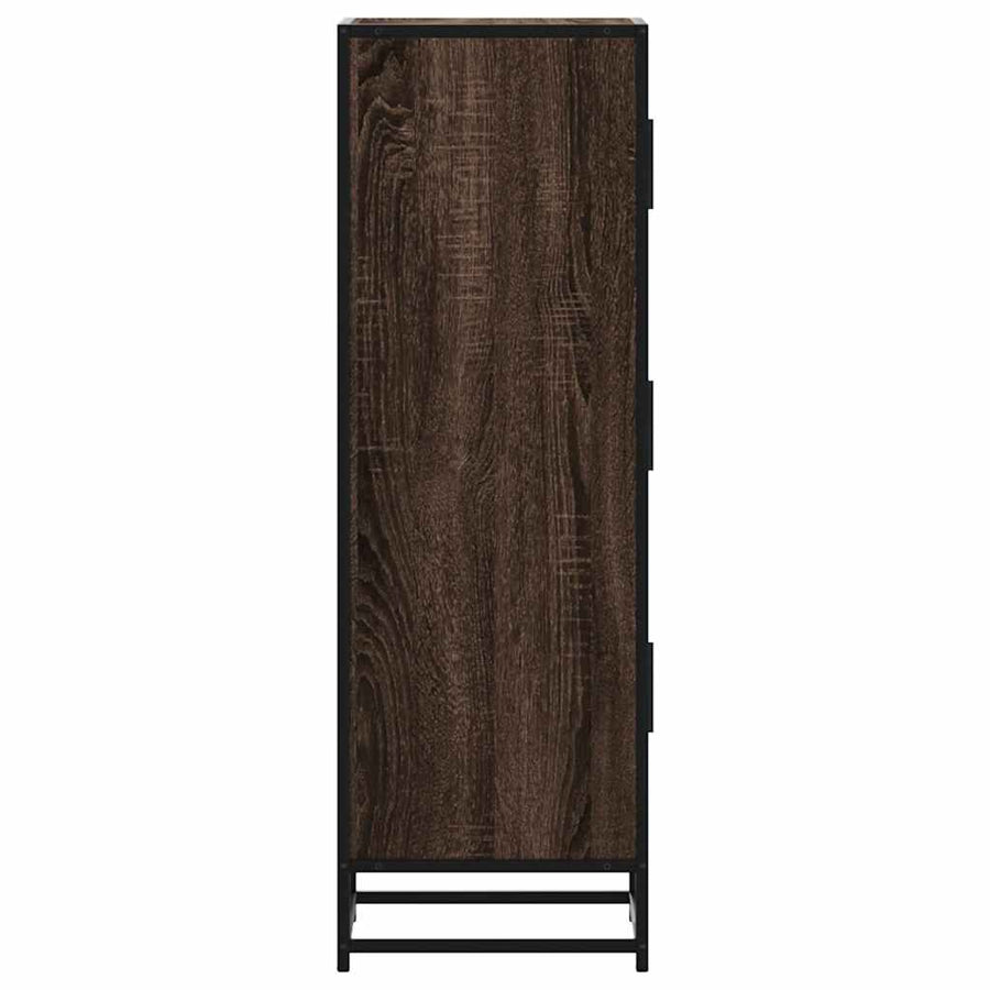 Hoge kast 35,5x35x106,5 cm bewerkt hout en metaal bruin eiken