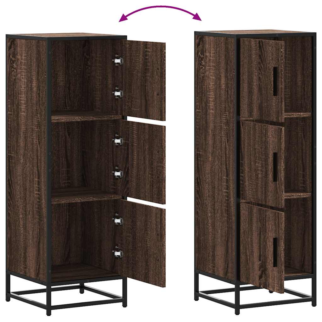 Hoge kast 35,5x35x106,5 cm bewerkt hout en metaal bruin eiken