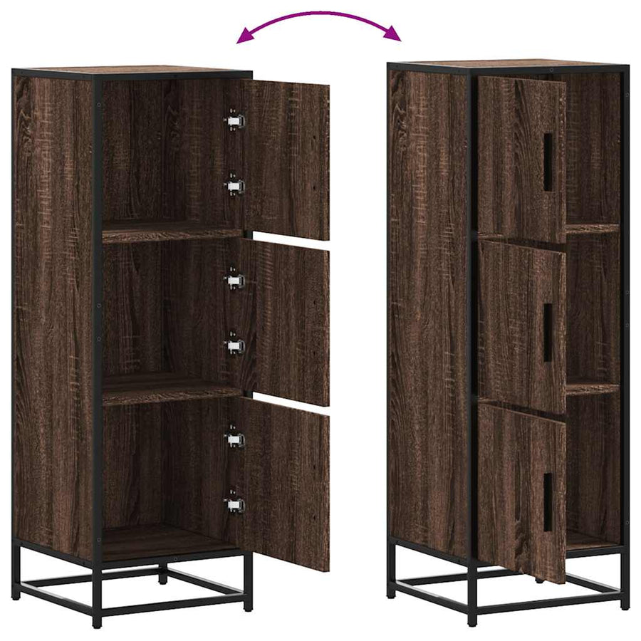 Hoge kast 35,5x35x106,5 cm bewerkt hout en metaal bruin eiken