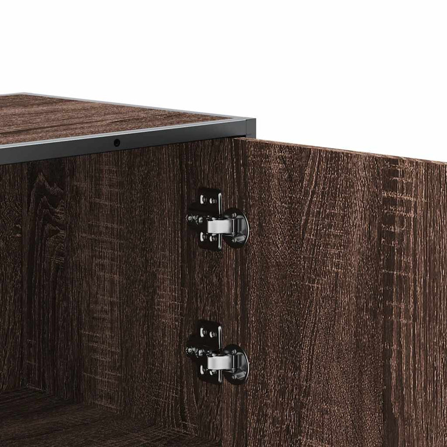 Hoge kast 35,5x35x106,5 cm bewerkt hout en metaal bruin eiken