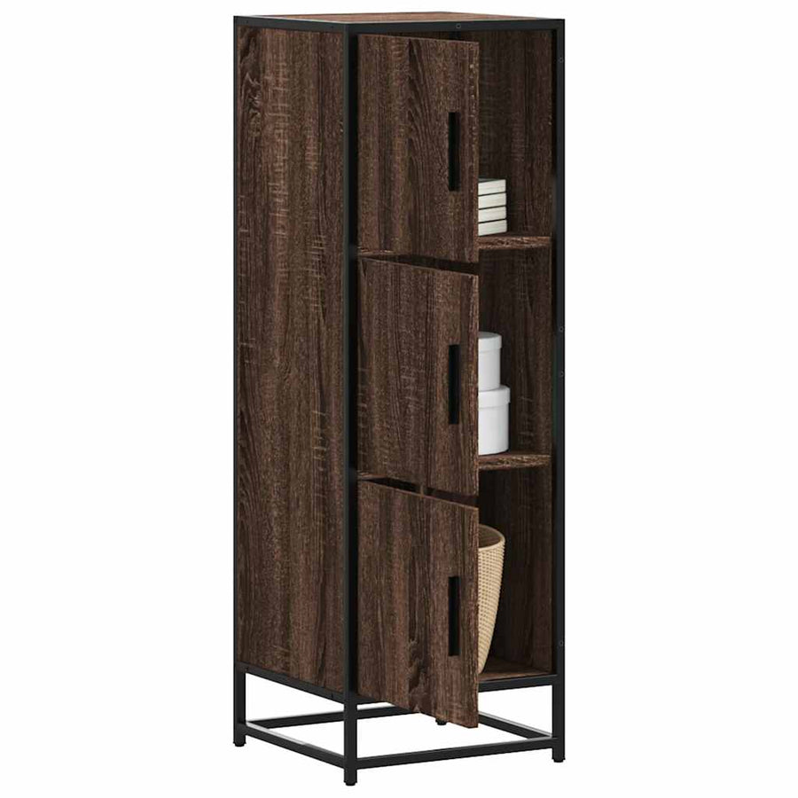 Hoge kast 35,5x35x106,5 cm bewerkt hout en metaal bruin eiken