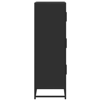 Hoge kast 68x35x106,5 cm bewerkt hout en metaal zwart
