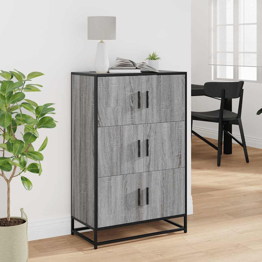 Hoge kast 68x35x106,5 cm bewerkt hout en metaal grijs sonoma