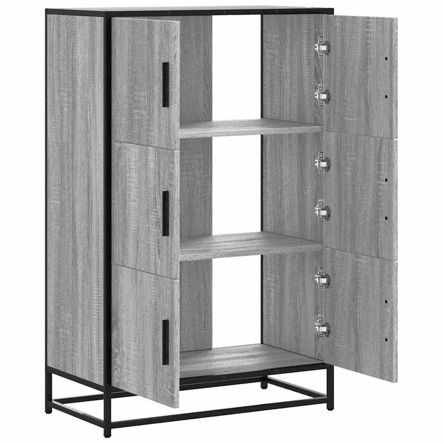 Hoge kast 68x35x106,5 cm bewerkt hout en metaal grijs sonoma