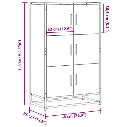 Hoge kast 68x35x106,5 cm bewerkt hout en metaal grijs sonoma