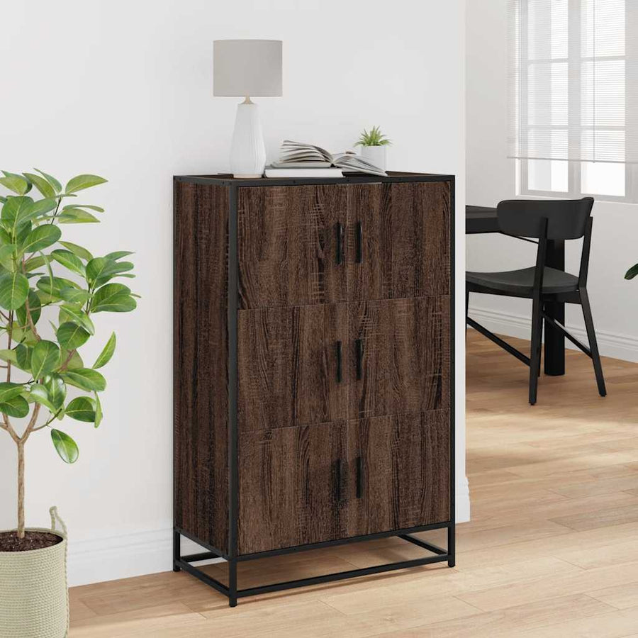 Hoge kast 68x35x106,5cm bewerkt hout en metaal bruin eikenkleur