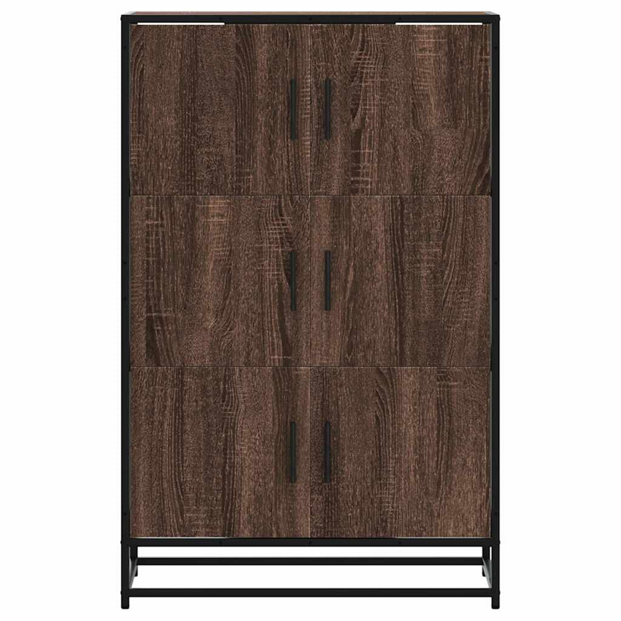 Hoge kast 68x35x106,5cm bewerkt hout en metaal bruin eikenkleur