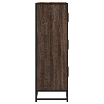 Hoge kast 68x35x106,5cm bewerkt hout en metaal bruin eikenkleur