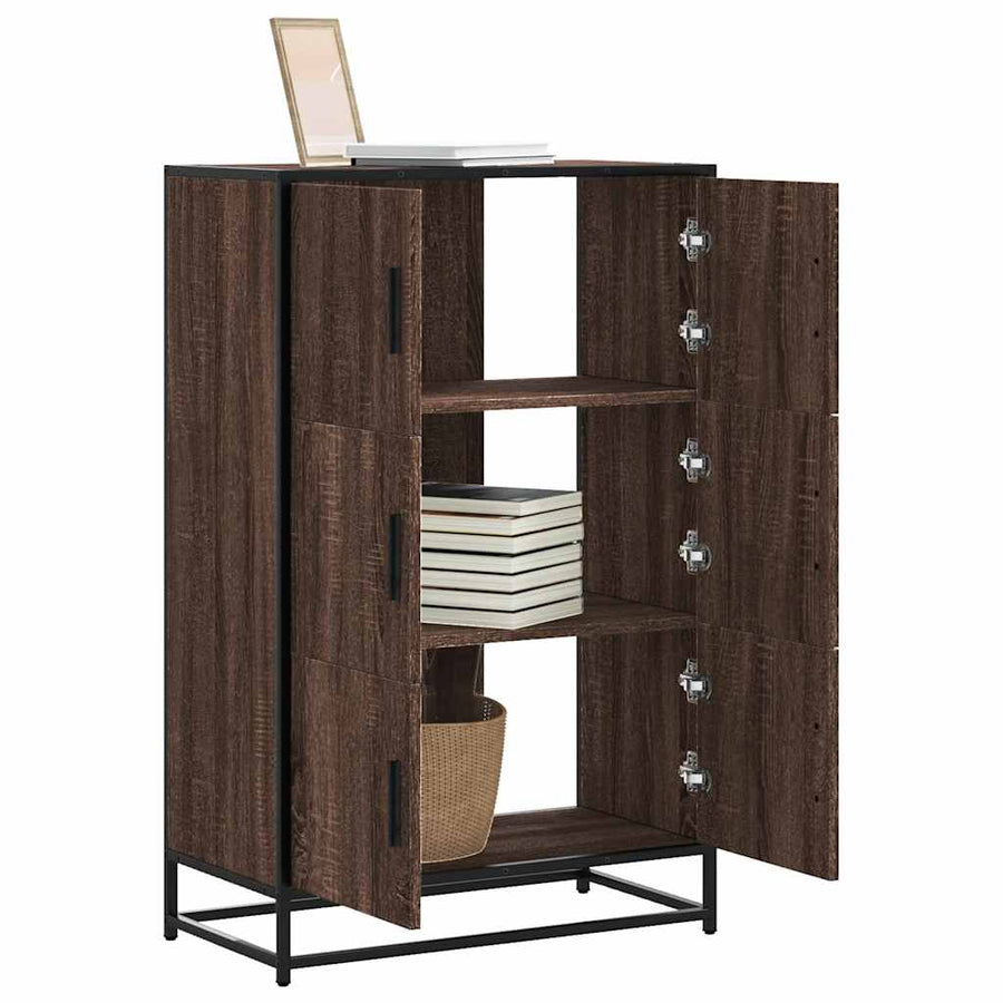 Hoge kast 68x35x106,5cm bewerkt hout en metaal bruin eikenkleur
