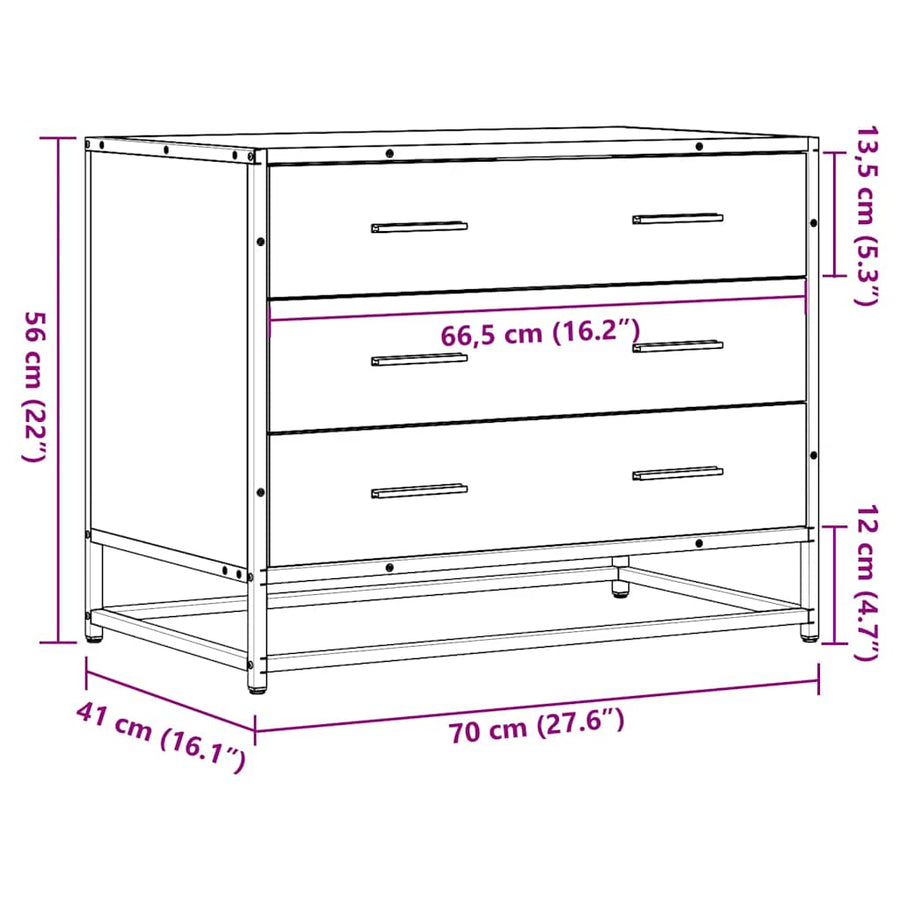 Ladekast 70x41x56 cm bewerkt hout sonoma eikenkleurig