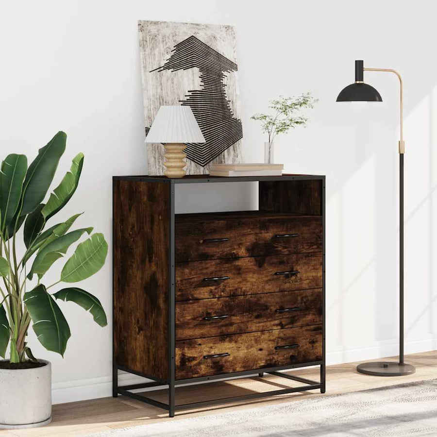 Ladekast 70x41x83,5 cm bewerkt hout gerookt eikenkleurig