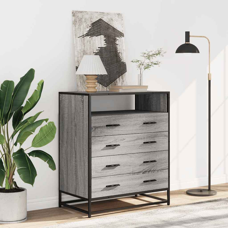 Ladekast 70X41X83,5 Cm Bewerkt Hout Eikenkleurig Grijs sonoma