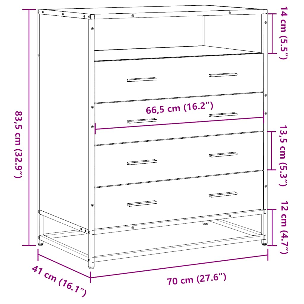 Ladekast 70x41x83,5 cm bewerkt hout bruin eikenkleur