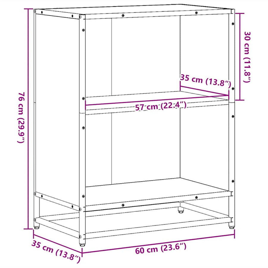 Boekenkast 60x35x76 cm bewerkt hout gerookt eikenkleurig