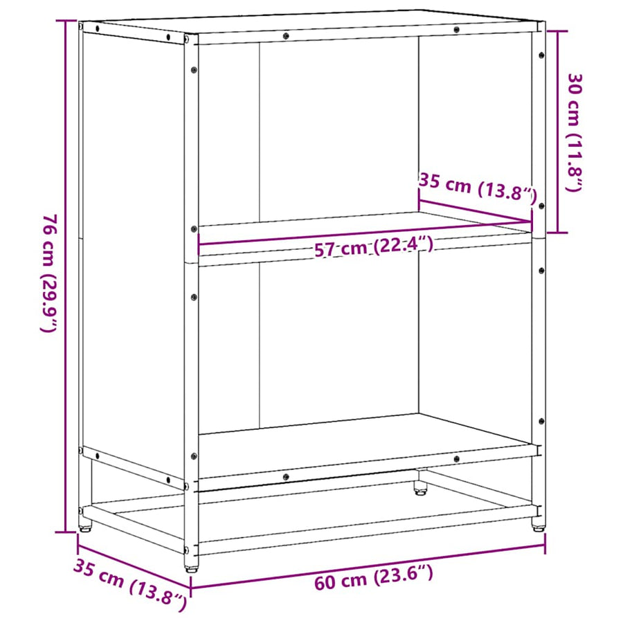Boekenkast 60x35x76 cm bewerkt hout grijs sonoma eikenkleurig